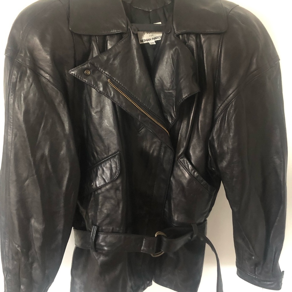 Women’s designer maxima for Neiman Marcus black leather bomber jacket xsmall